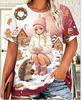 Women Christmas Pet Dog T‑Shirt, Girl With Golden Retriever Winter Snow Scene Graphic Casual Short Sleeve Holiday Daily Tee