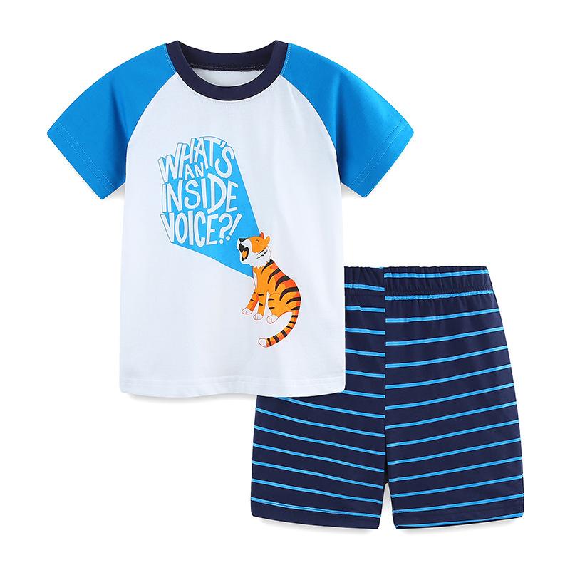 

Boys Short Sleeve T-Shirt Set Summer Boys Toddler Cartoon Printing Set Children s Crew Neck Two-piece Set 7Y(125cm）