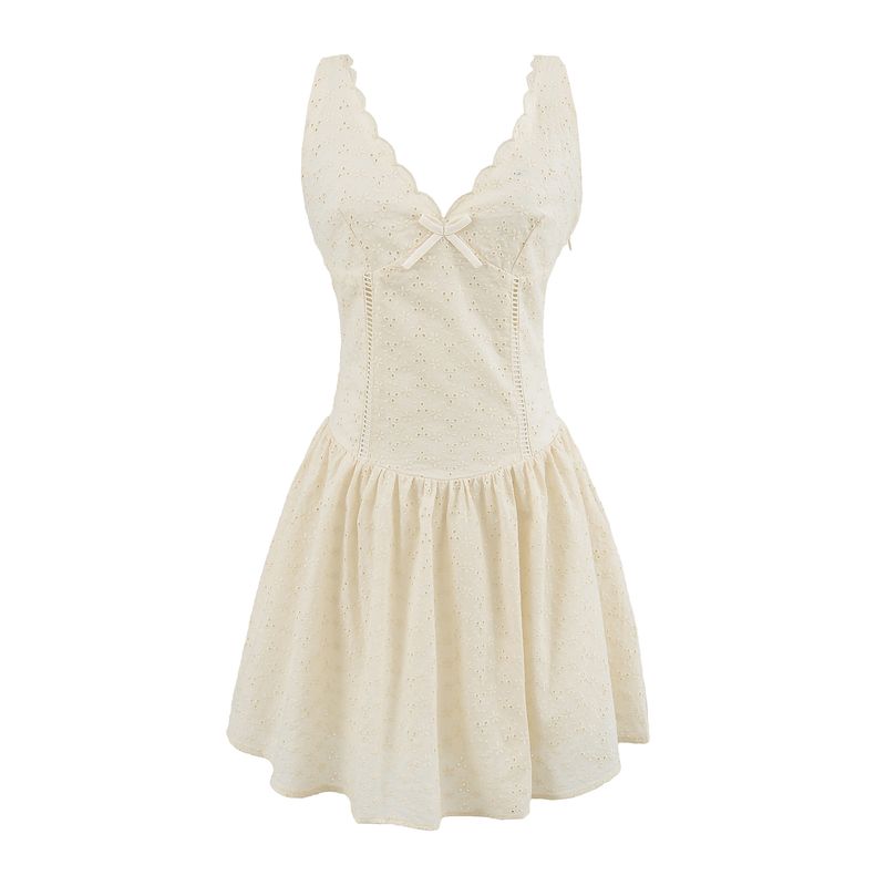 

Cool Summer Oxygen Ohpolly French style Sexy Pure Desire V-neck Lace Bow Waist Hugging Vest Sling Dress Apricot Embroider Dress L