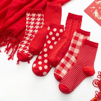 Damen Mid-Calf Socken, Leuchtend rote Socken, Herbst- und Wintertrendige Paar Leuchtend rote Socken