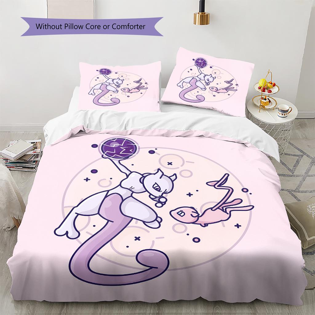 Biancheria da letto con motivo Pokémon Mew Decorazione per la casa Regalo di compleanno (1 * copripiumino + 2 * federa, senza nucleo)