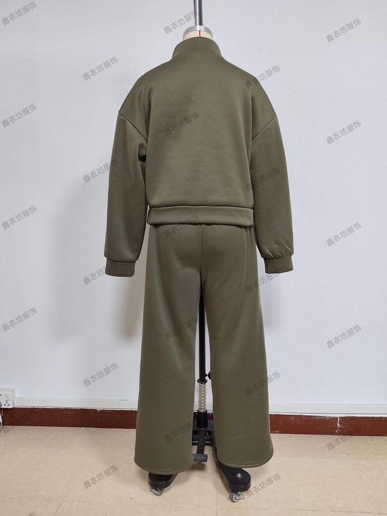 2025 Women's Casual Half-Zip Hoodie and Long Pants Set - European & American Autumn/Winter Style.