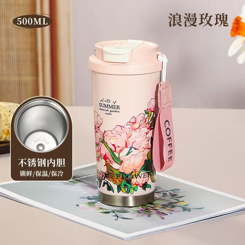 New Water Bottle Van Go-gh Thermos Coffee Cup 2025 New High-looking Double Drinking Cup Lily Of The Valley Flower Gift Water Cup