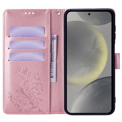 Husă pentru Samsung Galaxy S24+ Portofel din piele imprimat cu fluturi, husă de telefon cu curea de mână
