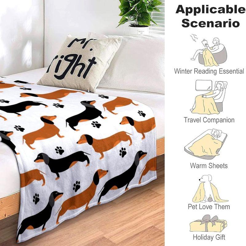 VIKAMA Cute Dachshund Wiener Dog Flannel Fleece Throw Blanket Lightweight Decor Gift for Dog Lovers Teens Men Women Boys Girls