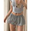BM Sense Elastic Waist Retro Drawstring Plaid Shorts Women Summer Sexy Hot Pants Ins Style Casual Home Pants Leggings
