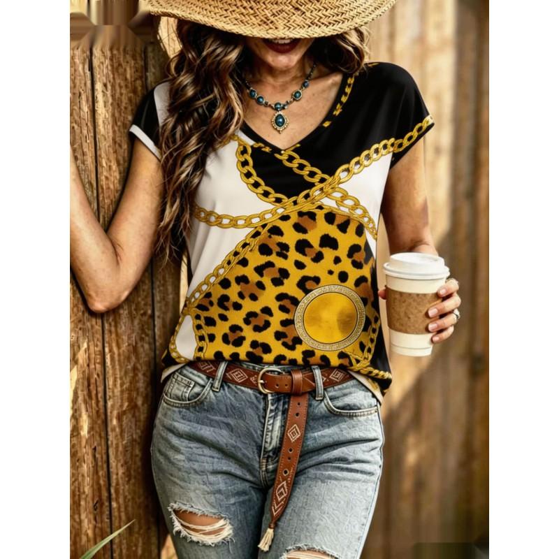 Womens V-Neck Short Sleeve Loose T-Shirt With Colorful Polka Dot Print Casual Oversized Top Daily Wear