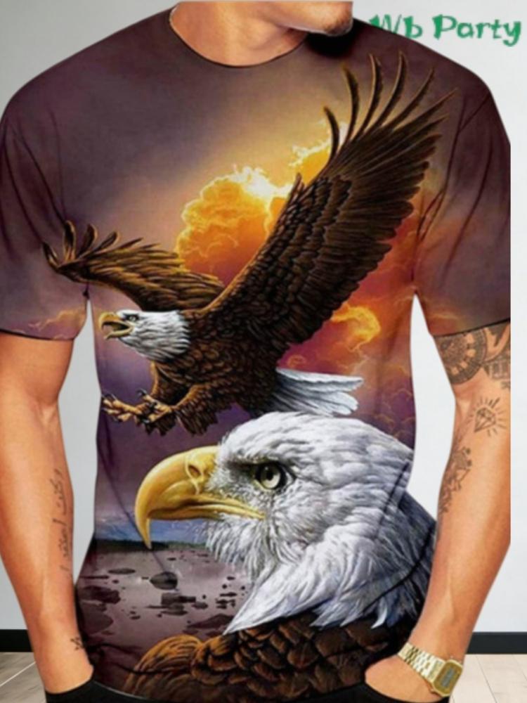 Fashion 3D Eagle Print T Shirt for Men Animal Graphic T-Shirt Casual Loose Round Neck Short Sleeve Tops Summer Men's Clothing