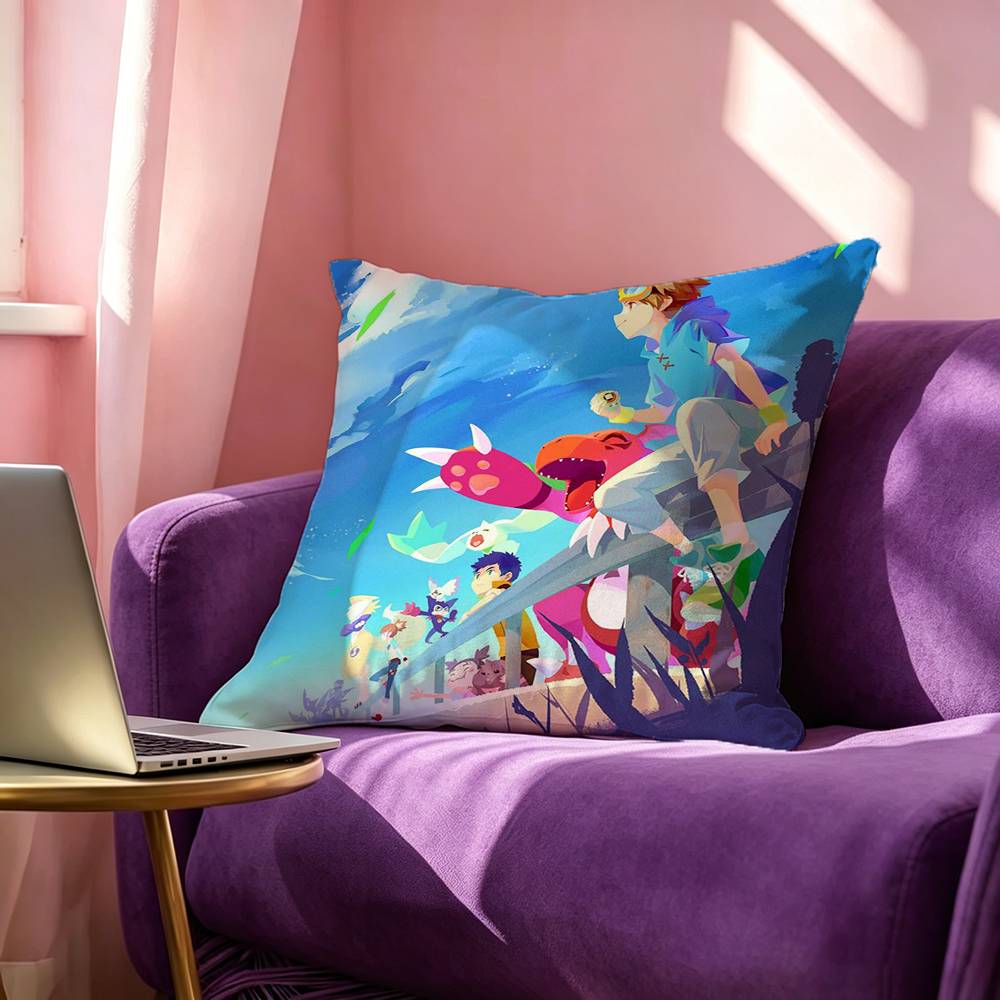 Anime DDigimon Adventure Square DoubleSided Printed Pillow Case Bedroom Bedside Pillow Sofa Cushion Cover