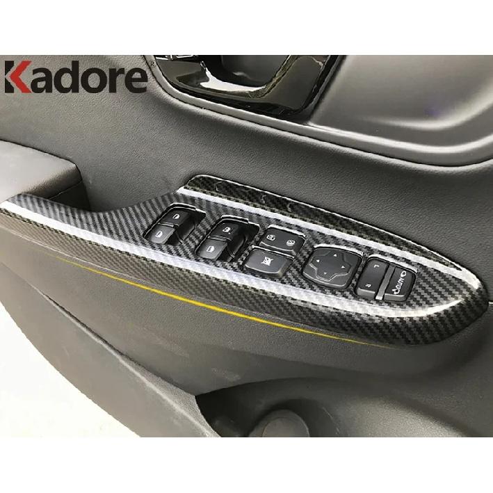 Car Interior Door Window Lift Switch Button Panel Cover Trim For Hyundai Kona Encino Kauai 2017- Carbon Fiber Accessories