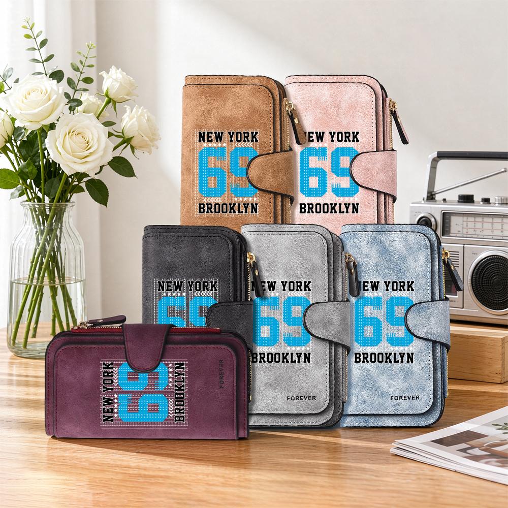 Fashion New York Brooklyn Print Long Wallet Multi Slot Card Holder Portable Money Purse for Daily Use