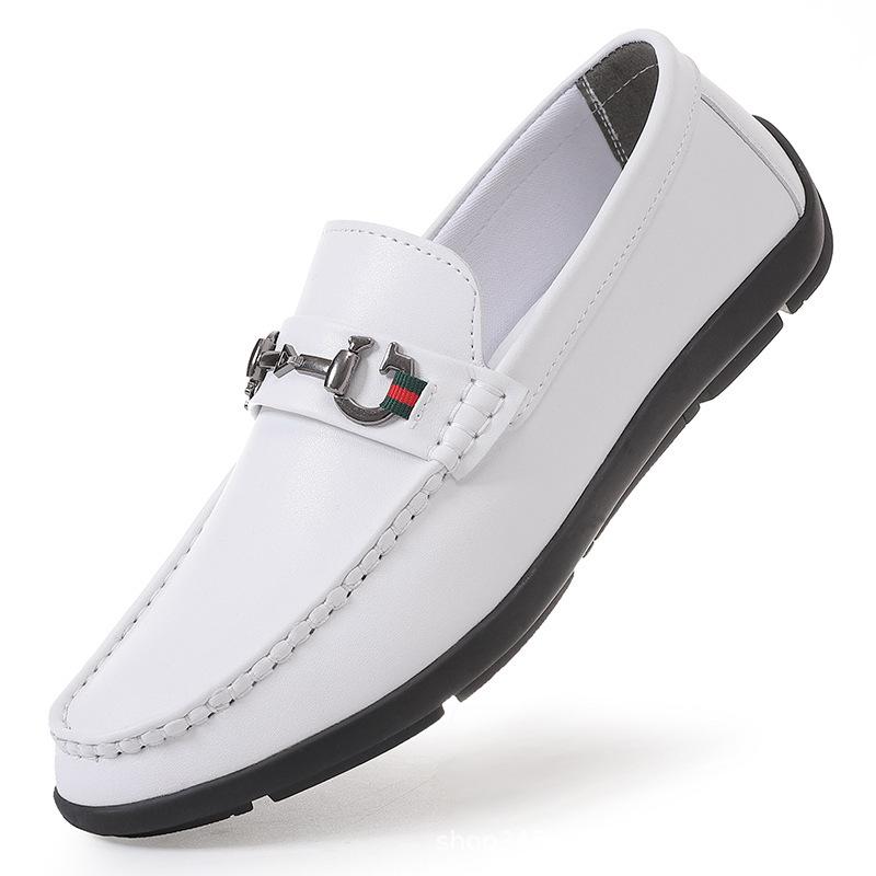 

Leather shoes men s autumn soft leather casual Doudou shoes men s lightweight breathable driving shoes soft sole tide 39 белый