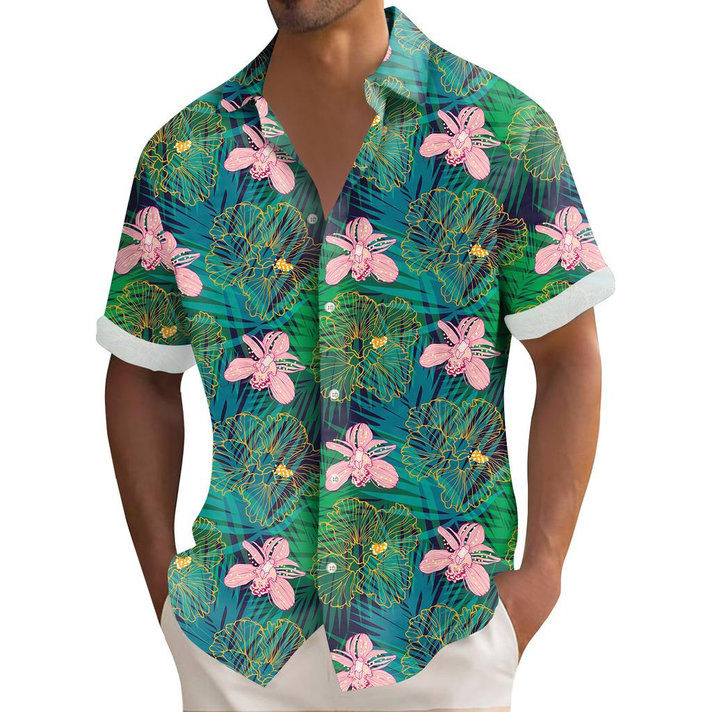 Pánská ležérní košile volného střihu s krátkým rukávem Módní košile s klopou