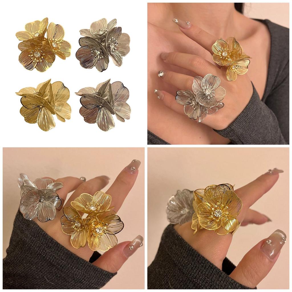 Elegant 3D Floral Rings for Women Vintage Styles with Waterfall Fishtail Designs and Stylish Diamonds Daily Use