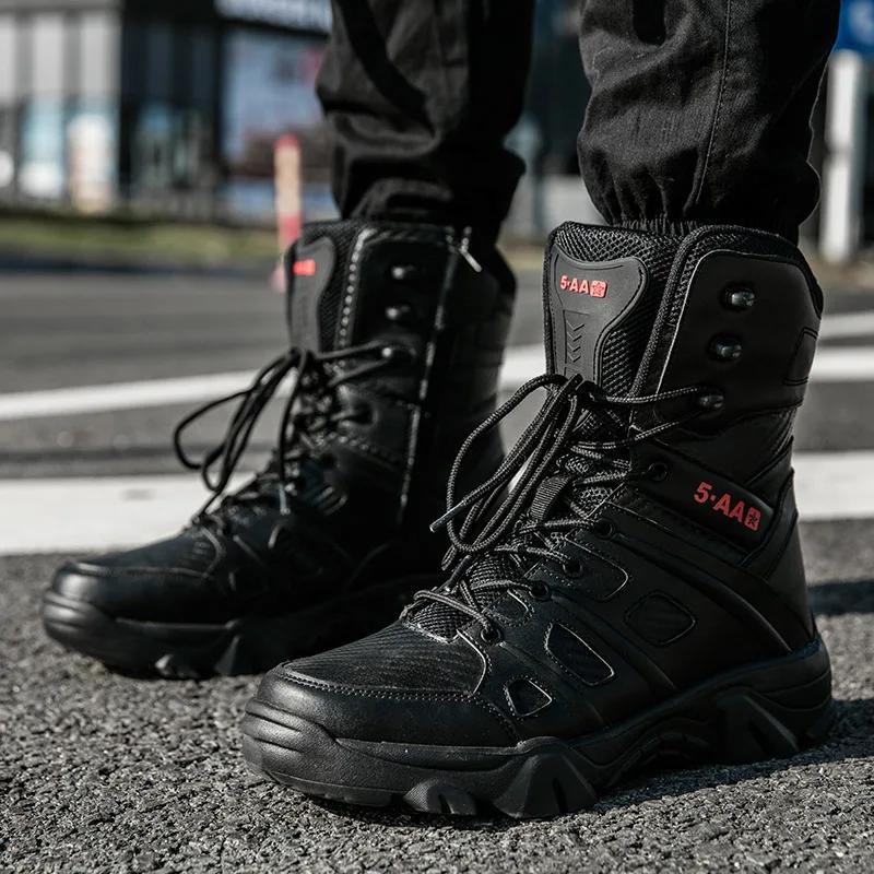 High-top Large Size 47 Boots Zipper Design Men's Sneakers Combat Boots Men's Shoes Space Leather Fabric Desert Boots Men's Shoes