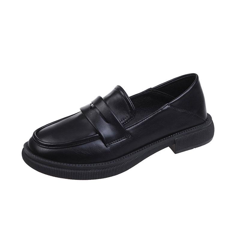 Retro Metal Black Single Shoes Versatile Women's New British Style Soft Leather Spring and Autumn Small Leather Shoes Women