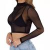 Dámský průsvitný síťovaný crop top s dlouhým rukávem