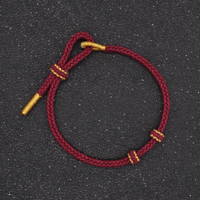 Handgewebtes Achtstrang-Knotenarmband: Halbfertiges rotes Seil mit Anhänger aus Hartgold für Paare