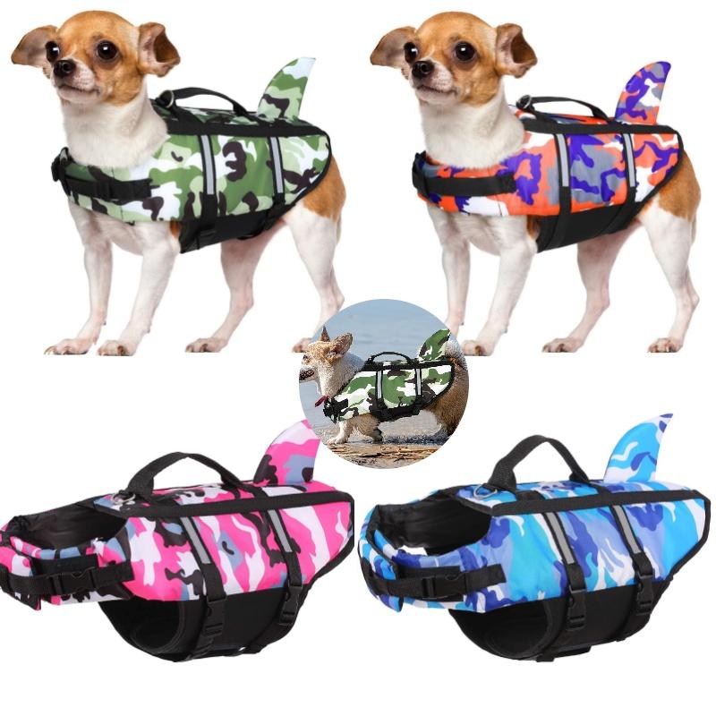 Life Dog Jacket Pet Safety Swimming Camouflage Shark Float Adjustable Buoyancy