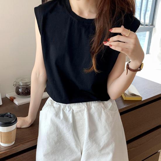 Women Summer T-shirt Sleeveless Loose Pure Color Round Neck Pullover Simple Style Commute Homewear Daily Tank Top Lady Blouse