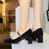 Fashion Fragrance Square-Head Rhinestone Strap Silk Satin Thick Heel Medium Heel Shallow Mouth Comfortable And Slim Single Shoes Fashion