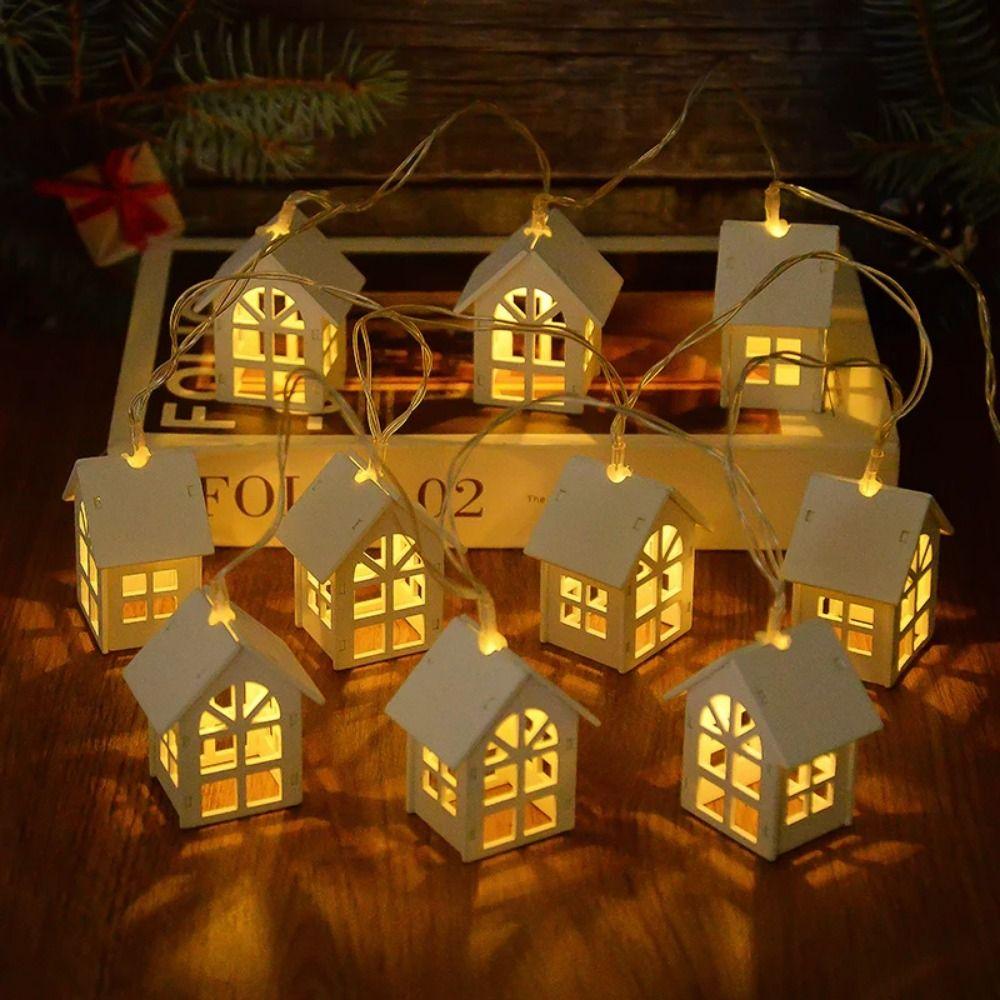 Warm White Christmas LED String Lamp Mini Wood House Lamp String  Atmosphere Decoration
