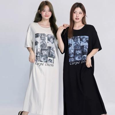 Vestido Camiseta de Manga Corta y Cuello Redondo para Mujer de Talla Grande y Corte Holgado, Vestido Largo de Estilo Relajado, Vestido para Dormir hasta la Rodilla