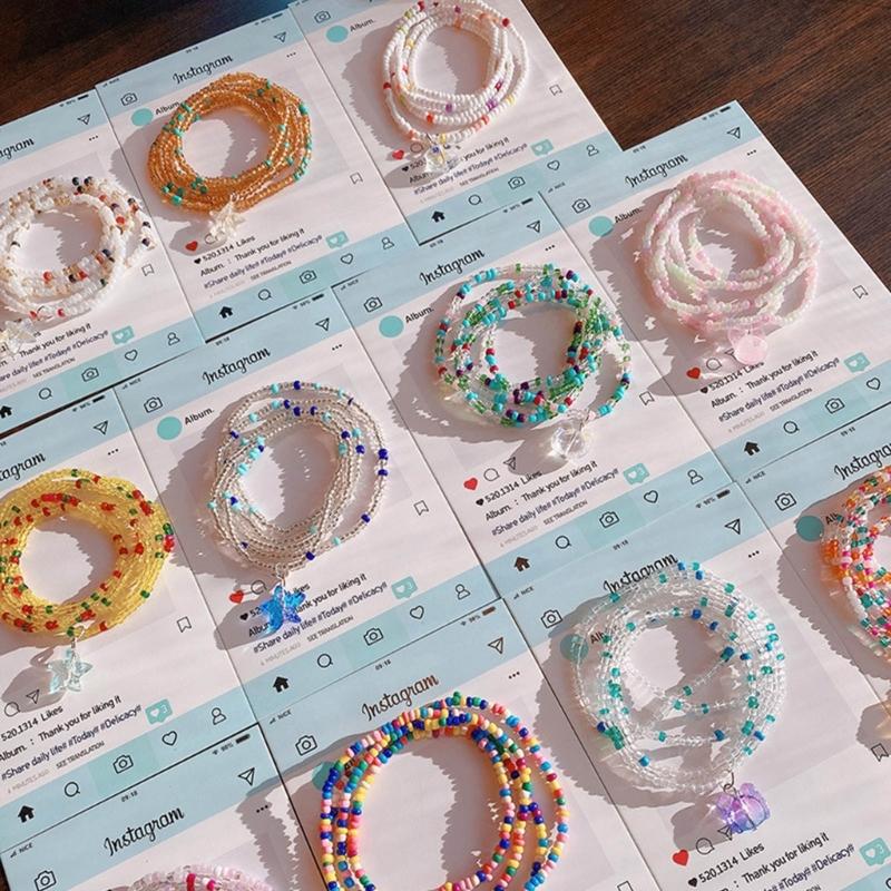 Small Rice Beads Layering Bracelets Stackable Wristband Colorful Beaded Bracelet Fashion Clear Pendant Bracelet Jewelry