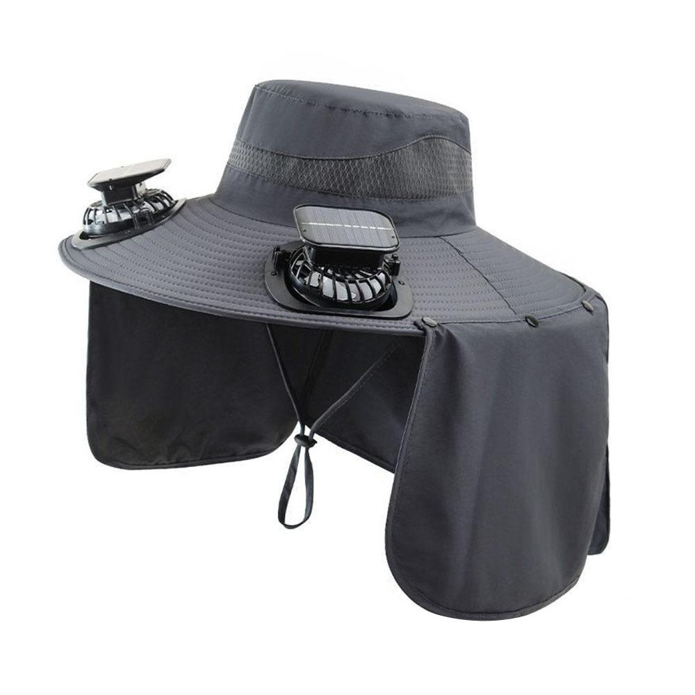 Anti UV Solar Fan Hat Solar Charging Sun Hat Outdoor Fishing Hat  for Men серый