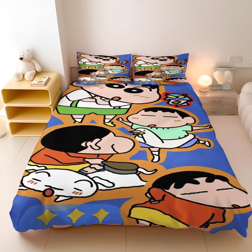 Crayon Shin-Chan 3-Piece Children'S Bedroom Set - Duvet Cover & Co-Branded Mattress Bedding With Printed Design For Kids Home