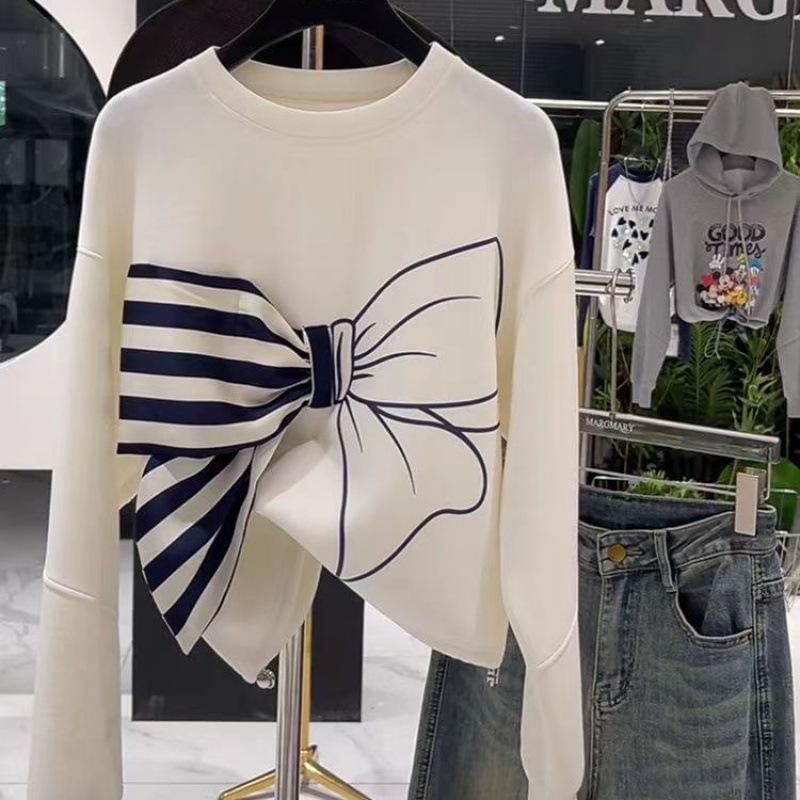 Langarm-Sweatshirt mit Fliege für Herren, große Größe, lässiger Pullover mit Rundhalsausschnitt