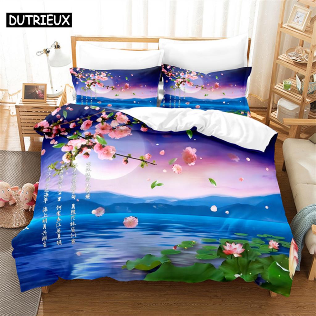 Blumenlandschaft Queen Bettwäsche-Set Bettbezug Kinderzimmer Bettwäsche-Set Deckenbezug-Set King-Size Bettbezug-Set Bettwäsche-Sets