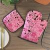 2pcs Heat-Resistant Oven Mitts & Pot Holders Suitable for Kitchen, Baking, Grilling, Camping - Pink Floral Print Oven Mitts