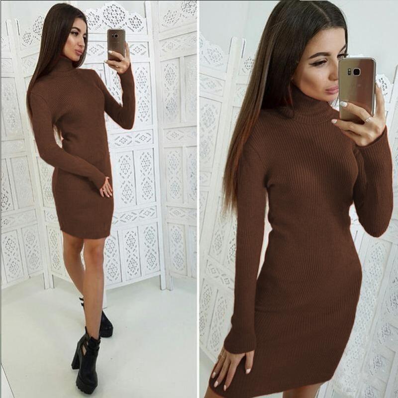 Women's Fashion Casual Fall Winter Solid Color Print Long Sleeve High Neck Sweaters