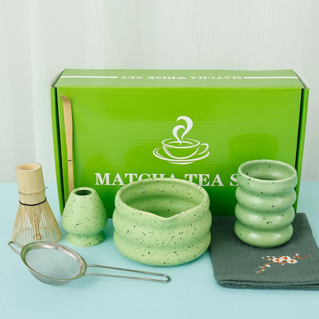 7 Pcs Matcha Whisk Set for Beginners Elegant Bamboo Japanese Matcha Tea Making Kit with Whisk Holder Scoop Sifter for Tea Lovers