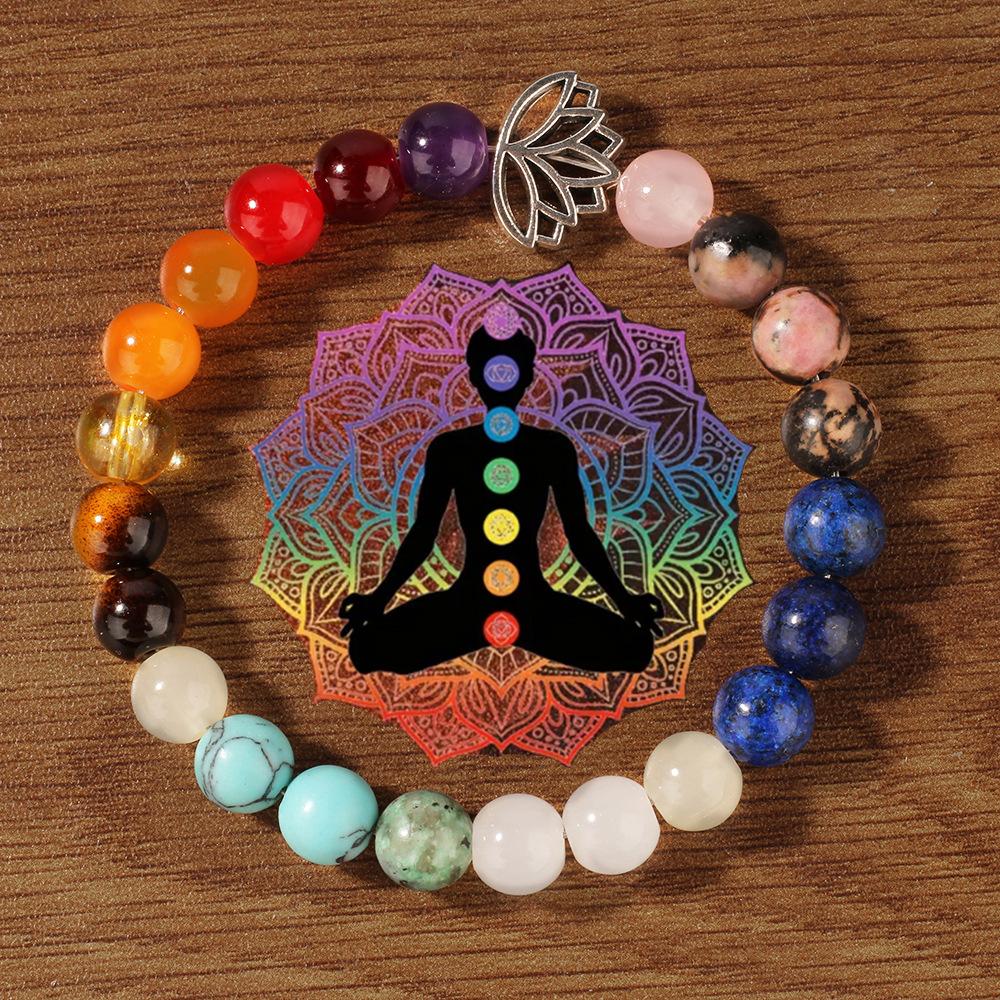 7 Chakra Healing Crystal Bracelet, Om Symbol Natural Stone Beaded Bracelet for Meditatio