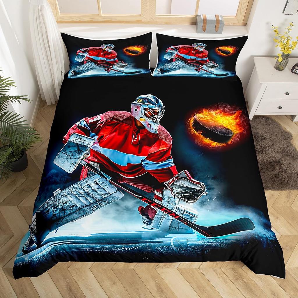 Comforter Ice Hockey Bedding Set Twin Size Kids Hockey Player Comforter Set For Boys Girls Teens Sports Theme