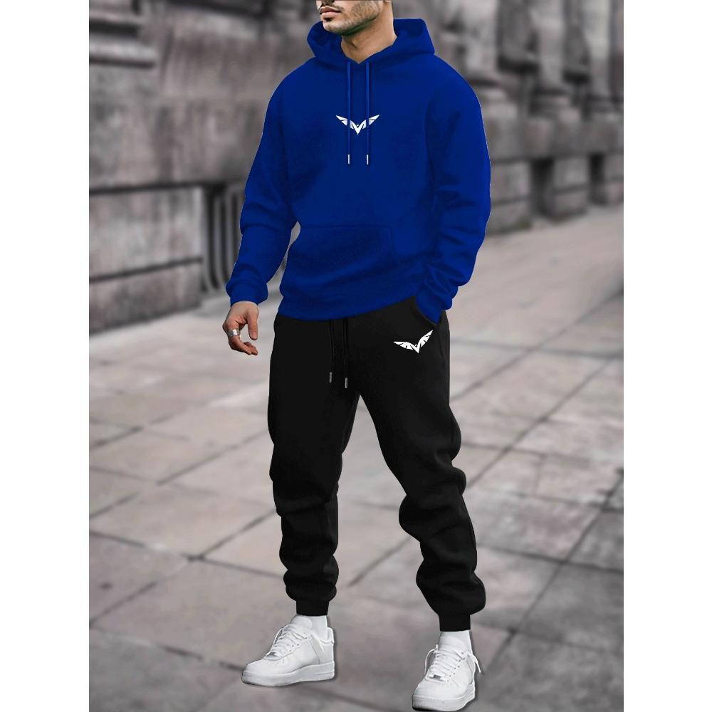 New Autumn and Winter Men's Fashionable Printed Couple Hooded Sweatshirt Two Piece Set, Comfortable Fabric, Suitable for Daily Wear and Travel