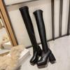 Schwarze Overknee-Stiefel mit dicken Absätzen für Damen im Punk-Stil, Herbst/Winter, klobige Plateaustiefel, Partyschuhe, Damen