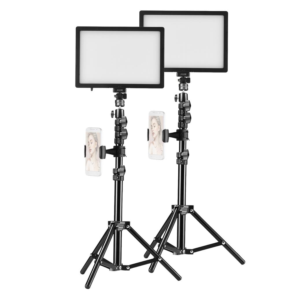 2 Packs LED Video Light Kit 15W LED Light Panel with 1.2M Metal Light Stands Phone Holders