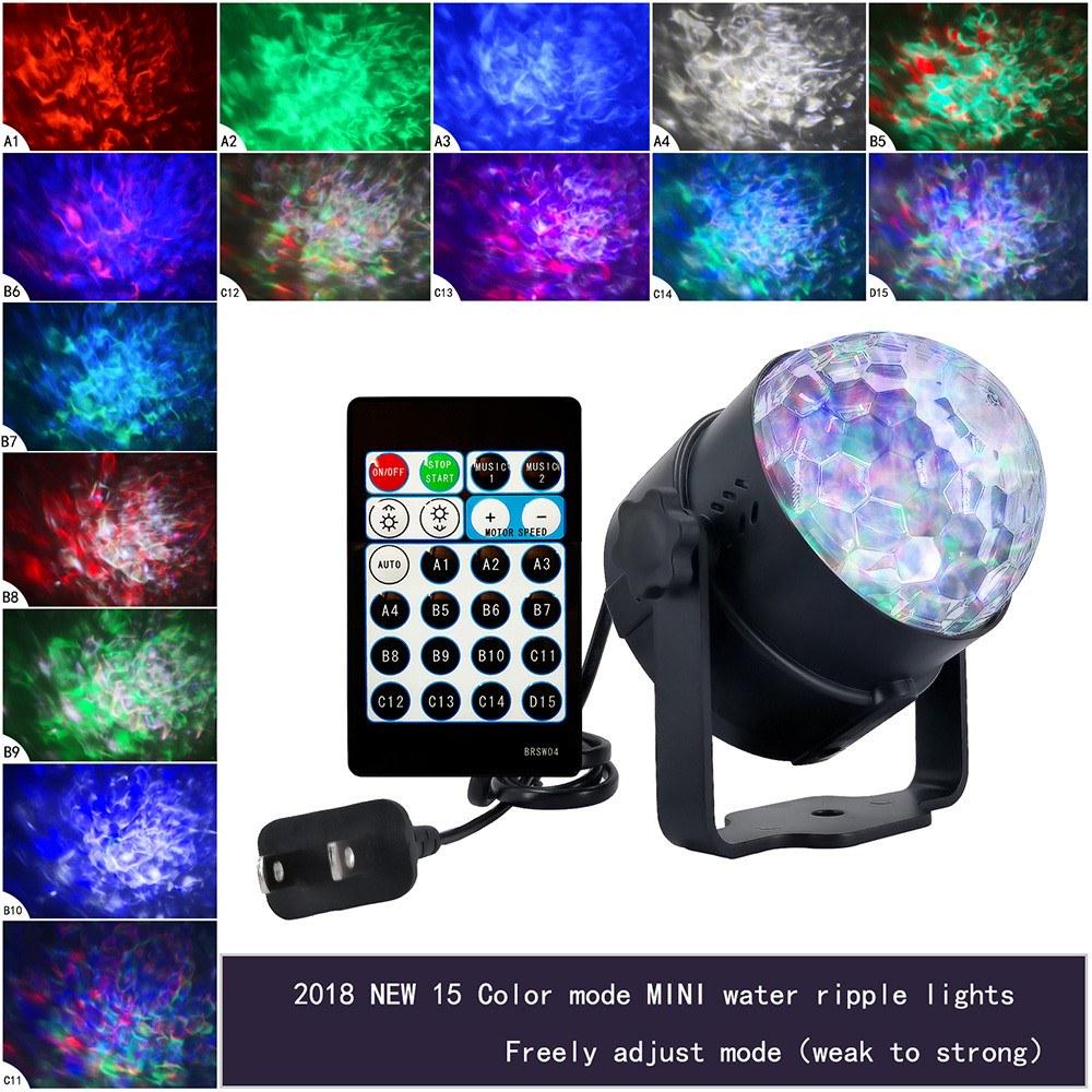 6W 15-Color Water Wave Projector Light Projecting Lamp with Remote Controller for Parties Accasions - EU Plug
