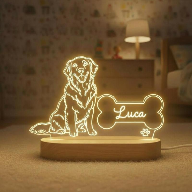 Women Personalized Pet Photo Night Light Custom Dog Picture Lamp With Bone Birthday Memorial Gift For Pet Mom Bedroom Home Decor