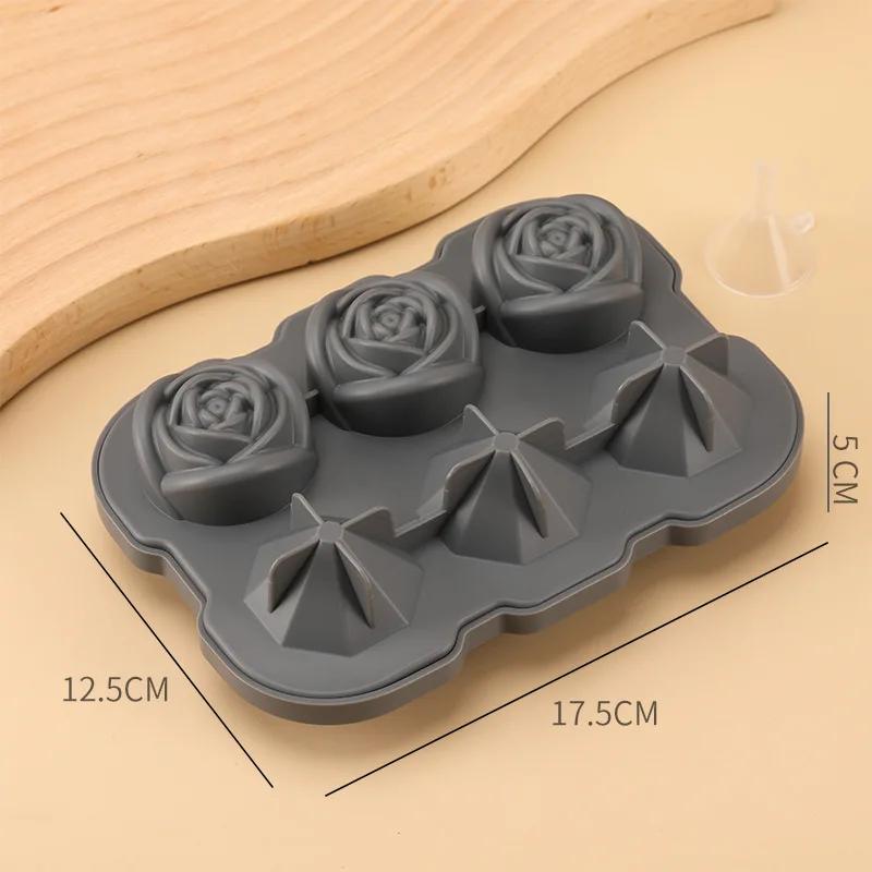 Rose Diamond Shape Ice Cube Mold Whisky Wine Cool Down Ice Maker Reusable Ice Cubes Tray Mold for Freezer with Lid