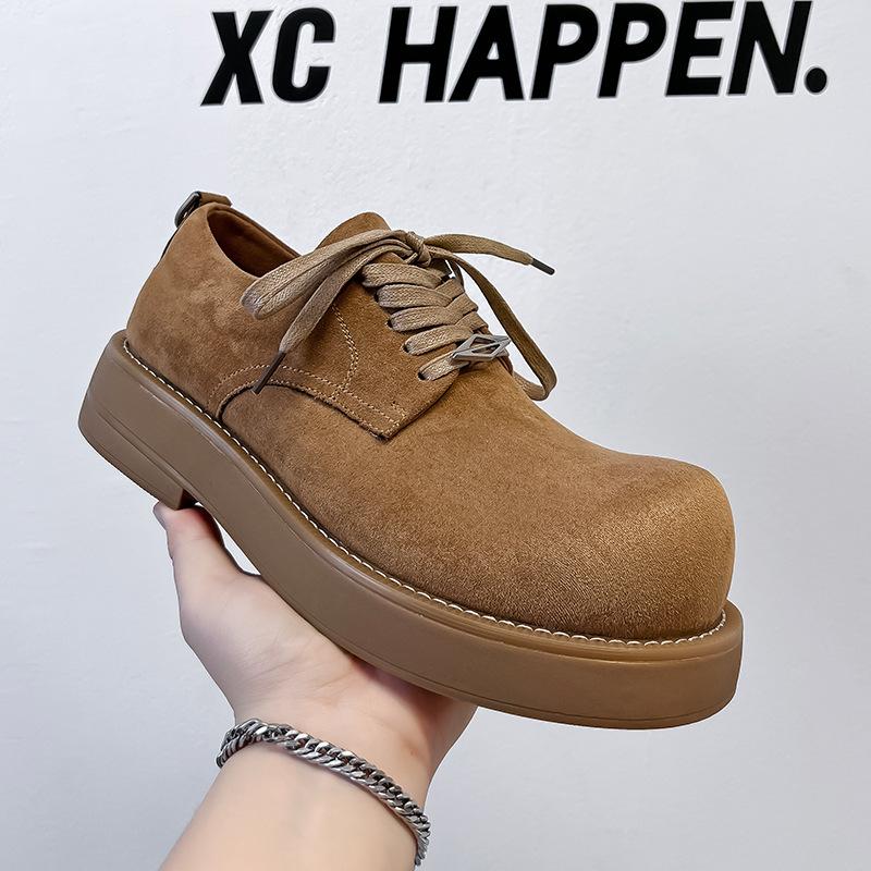 Derby Shoes Men's 2024 New Big Head Shoes Thick Sole Heightening Casual Low-top Big Yellow Boots Tooling Leather Shoes 1088-A