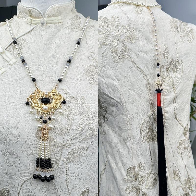 {Summer2} Hanfu Tassels Necklace Long Chain Vintage Chinese Necklace Tang Ming Dynasty Hanfu Pendant Necklace For Women Girl