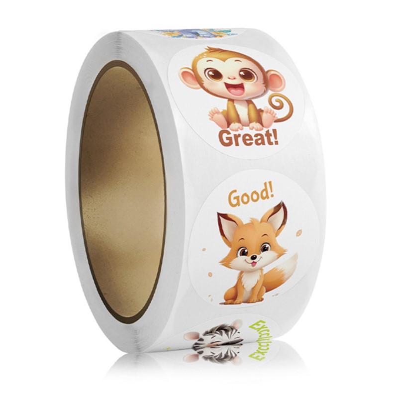 100-500Pcs Round Animal Cartoon Stickers For Envelope Encourage Scrapbook Reward Student Label Decals Office Stationery Sticker