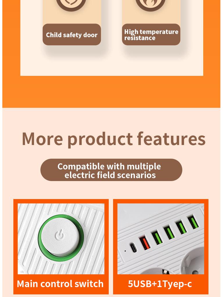 European Standard 16A Power Strip with Two-Pin Socket for Russian, German, Korean, and Austrian Use