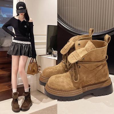 Cowhide Version Martin Boots Women's 2025 New Autumn British Versatile and Thin Thick Soles Increase Height Small Short Boots Women