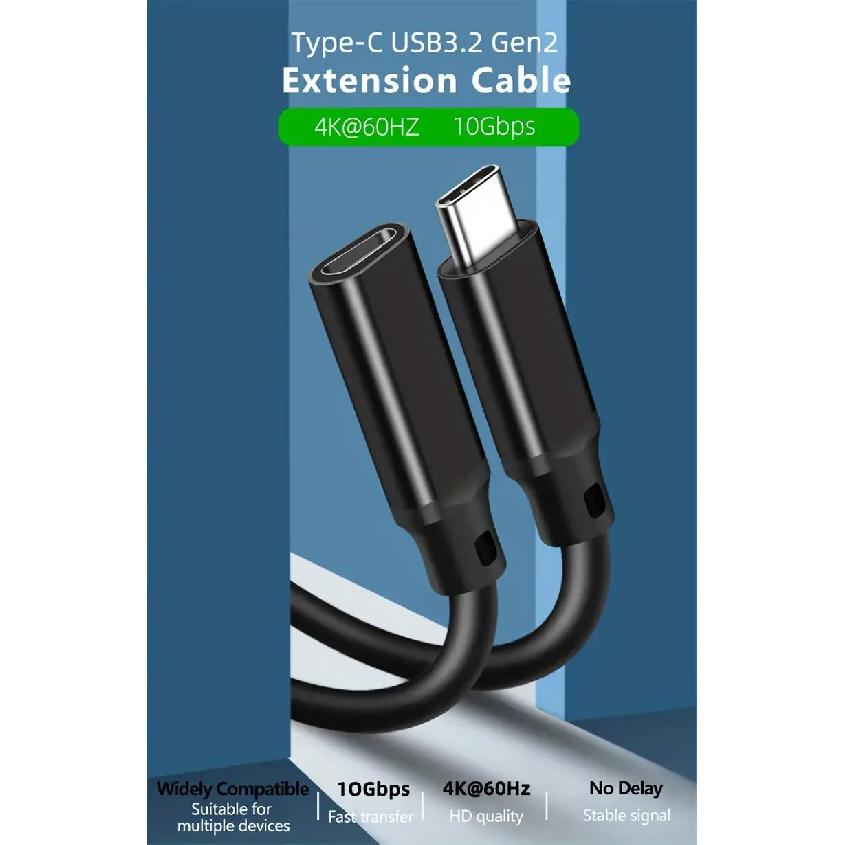 USB C 3.2  Extension Cable 100W PD 5A Type C Extension Cable 4K @60Hz 10Gbps Thunderbolt 3 For Xiaomi Huawei Switch 0.5M 1M 2M
