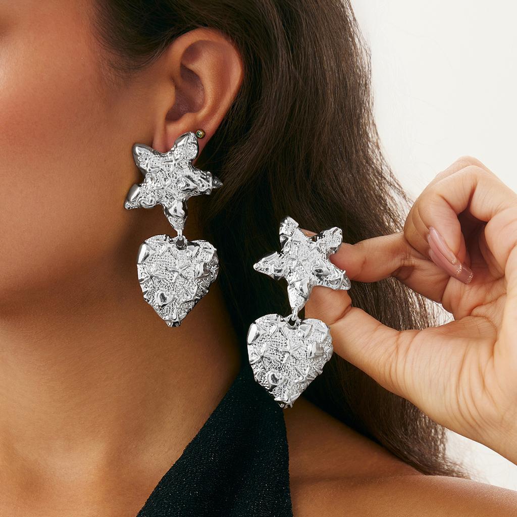 Creative Liquid Lava Wrinkled Heart Earrings Exaggerated Geometric Texture Square Stud Earrings